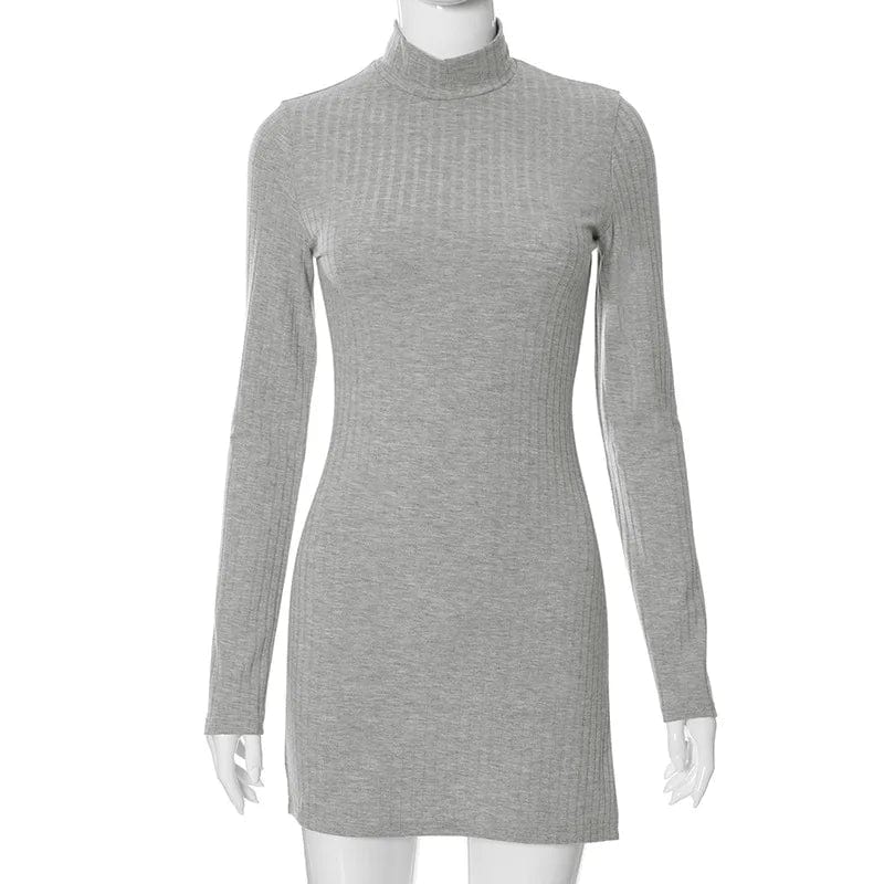 M23ds590 Fashion Fall Winter 2024 O-neck Long Sleeve Sexy Mini Dress Solid Bodycon Casual Outfit Dress For Women Lady