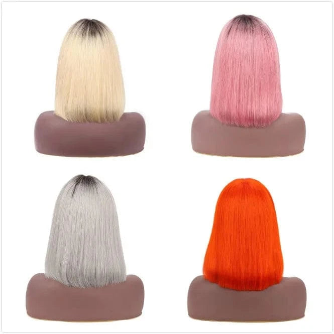Machine Made Wig Vendor YesWigs Wholesale Bob 10 12 Inch Colorful Hair Wig 4x4 Closure Swiss Lace 150% Density 613 Blonde Bob