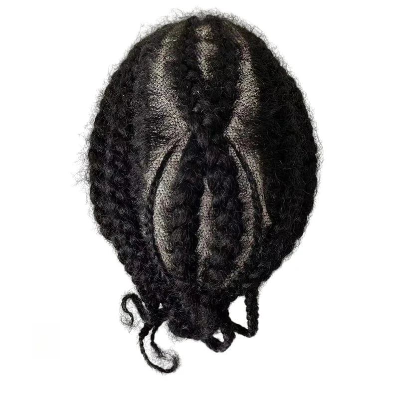 Malaysian Remy Human Hair Piece 1b# Natural Black Afro Cornrow Braids 8x10 Full Lace Toupee Male Unit for Black Men