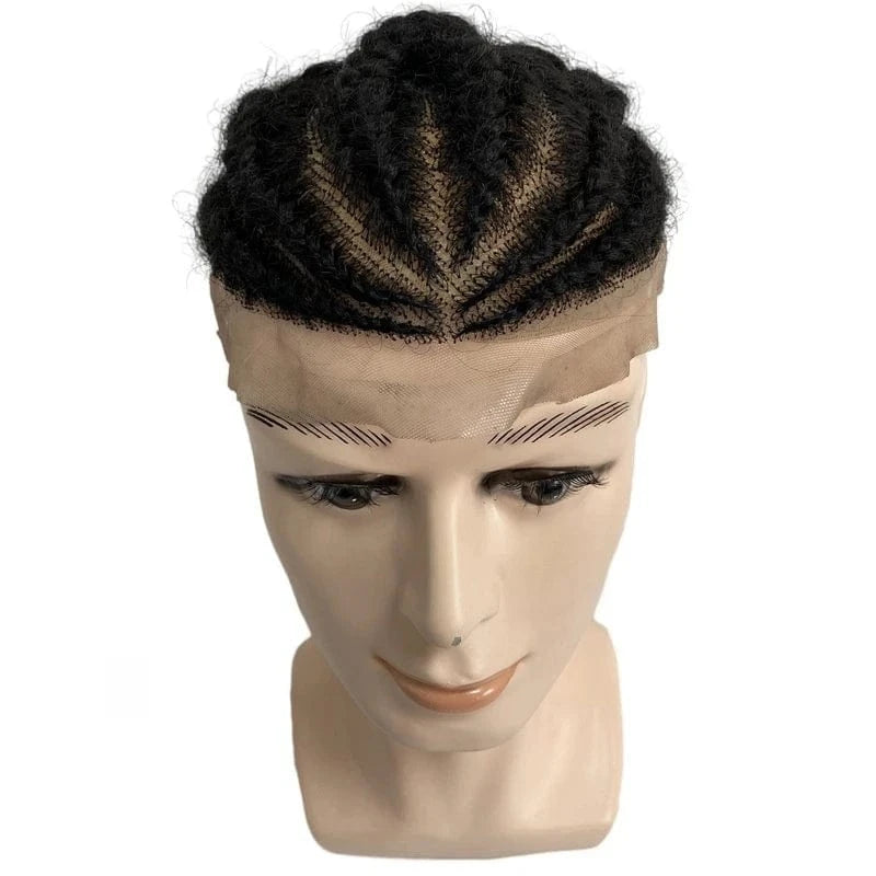 Malaysian Remy Human Hair Piece 1b# Natural Black Afro Cornrow Braids 8x10 Full Lace Toupee Male Unit for Black Men