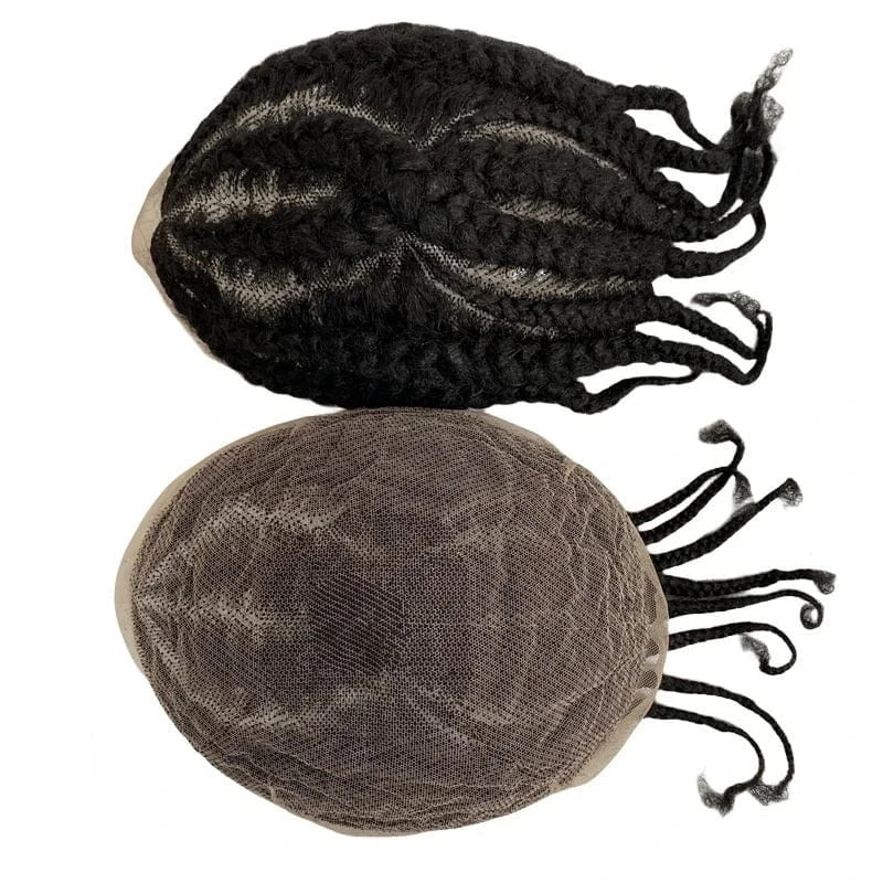 Malaysian Remy Human Hair Piece 1b# Natural Black Afro Cornrow Braids 8x10 Full Lace Toupee Male Unit for Black Men