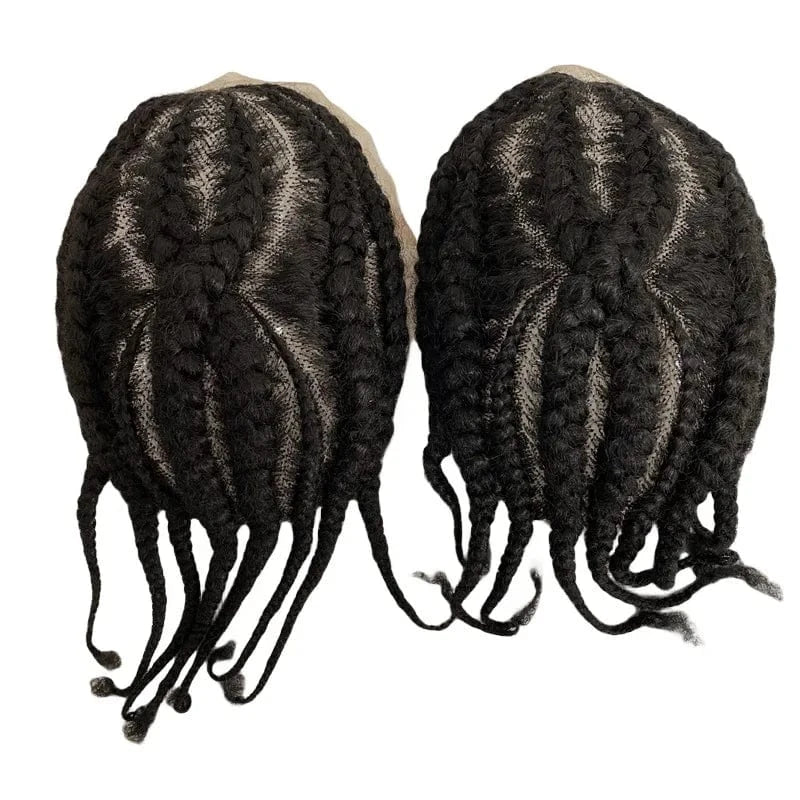 Malaysian Remy Human Hair Piece 1b# Natural Black Afro Cornrow Braids 8x10 Full Lace Toupee Male Unit for Black Men