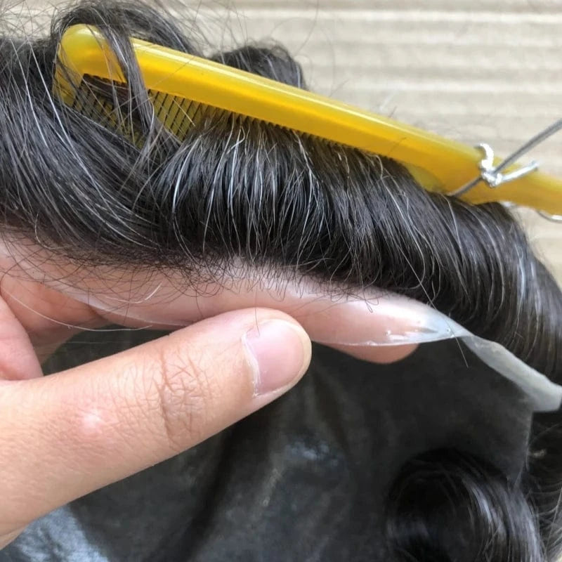 Male replacement system capilar super 0406 0608 thin skin Silicone Base knotted Pu Wigs Hair Patch