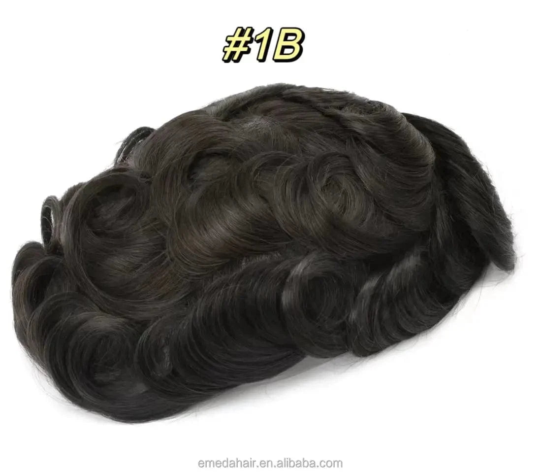 Male replacement system capilar super 0406 0608 thin skin Silicone Base knotted Pu Wigs Hair Patch