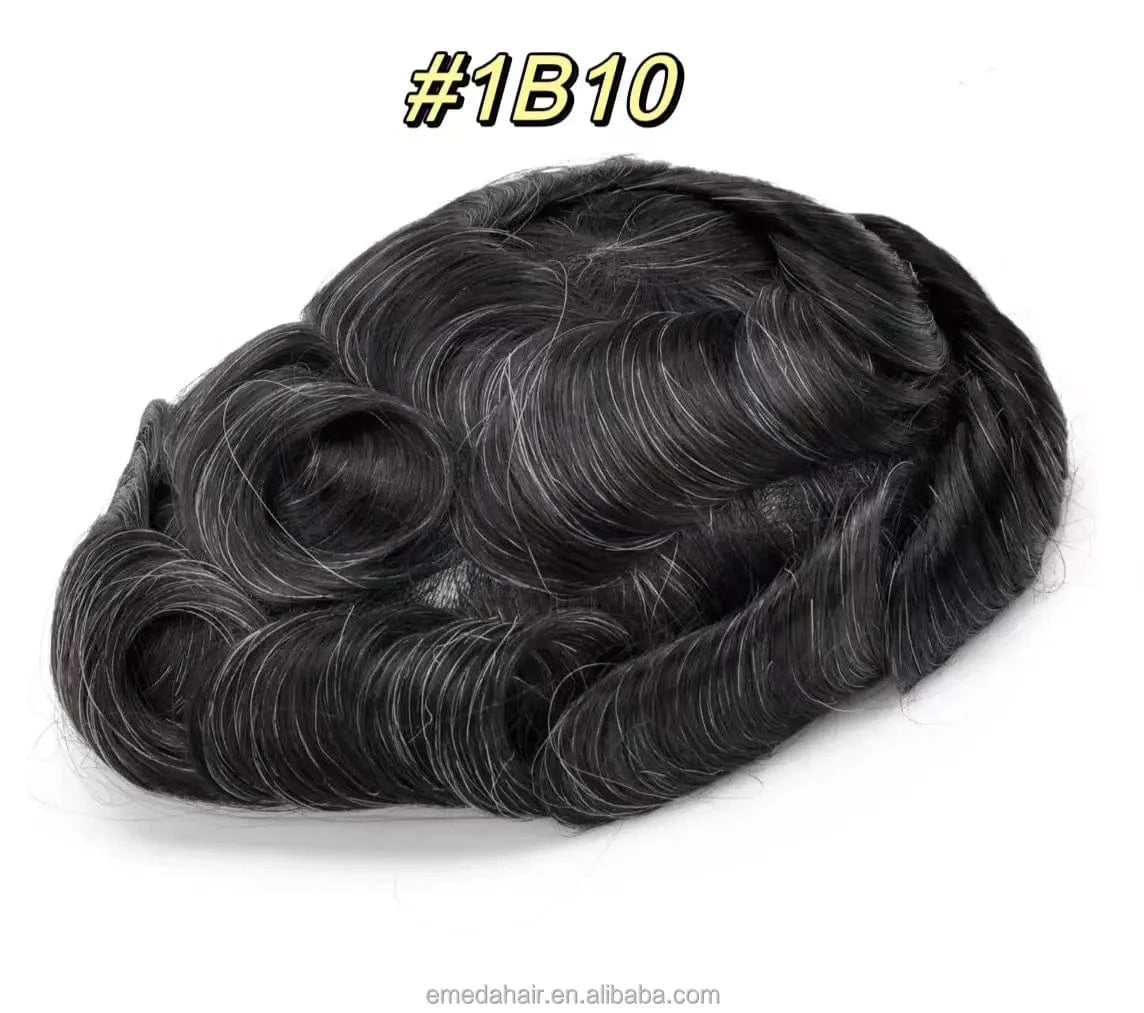 Male replacement system capilar super 0406 0608 thin skin Silicone Base knotted Pu Wigs Hair Patch