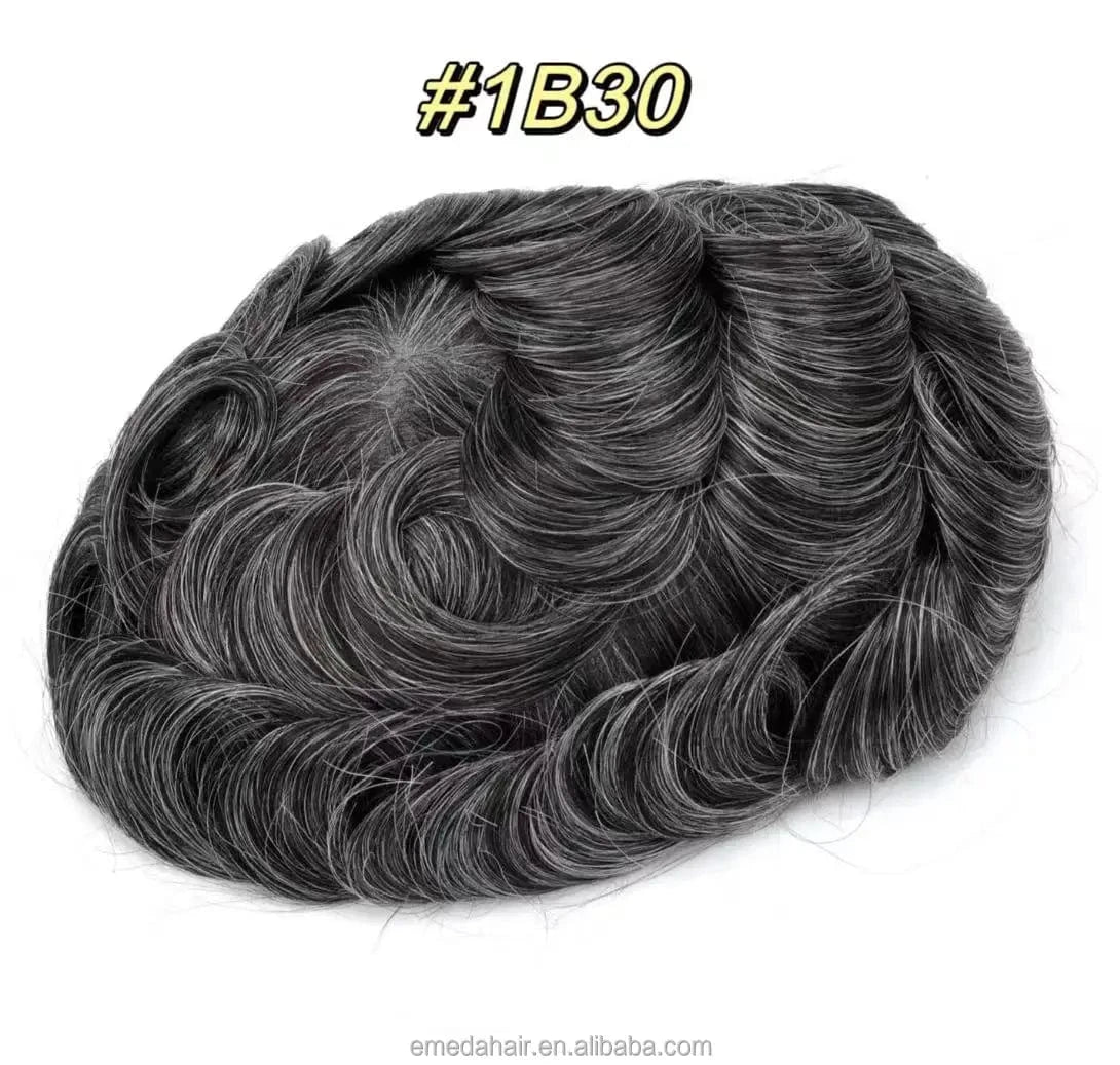 Male replacement system capilar super 0406 0608 thin skin Silicone Base knotted Pu Wigs Hair Patch