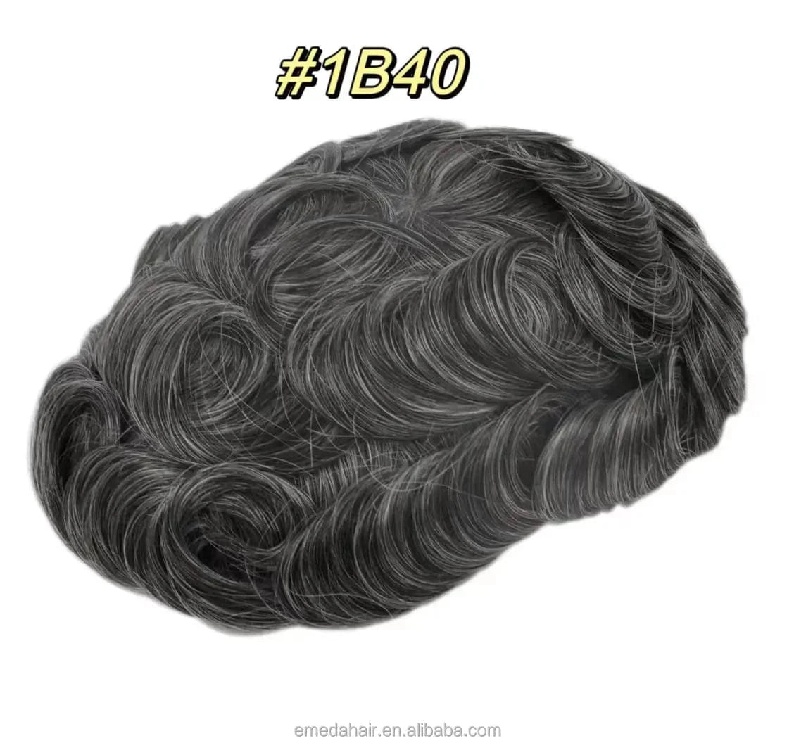 Male replacement system capilar super 0406 0608 thin skin Silicone Base knotted Pu Wigs Hair Patch