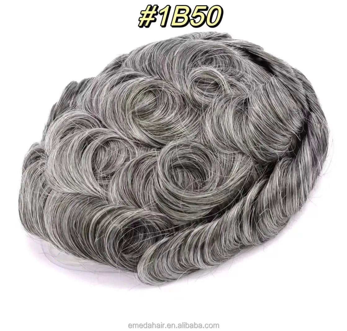 Male replacement system capilar super 0406 0608 thin skin Silicone Base knotted Pu Wigs Hair Patch