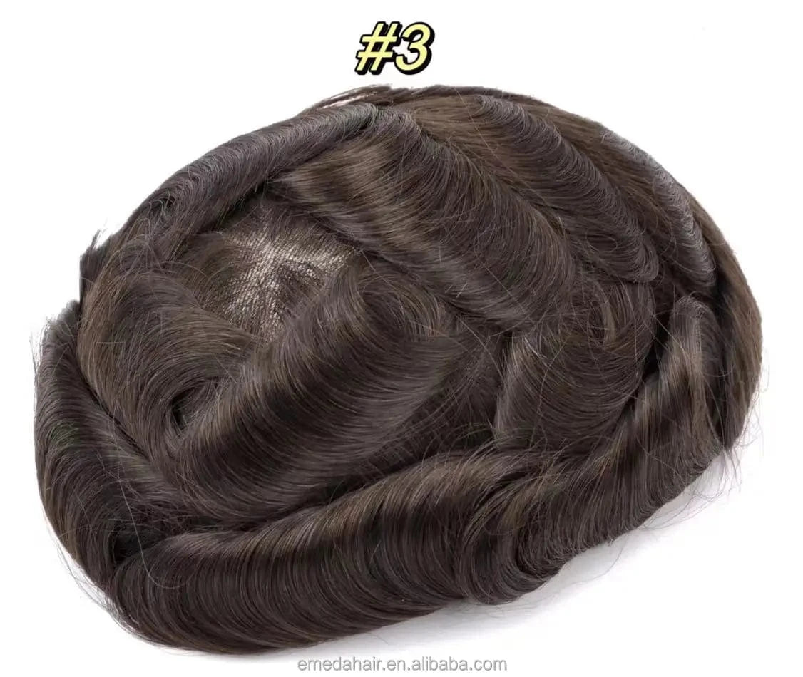 Male replacement system capilar super 0406 0608 thin skin Silicone Base knotted Pu Wigs Hair Patch