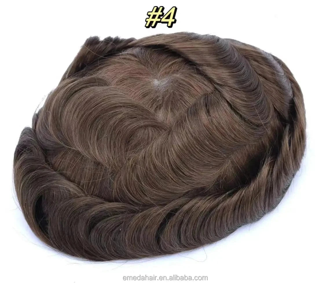 Male replacement system capilar super 0406 0608 thin skin Silicone Base knotted Pu Wigs Hair Patch