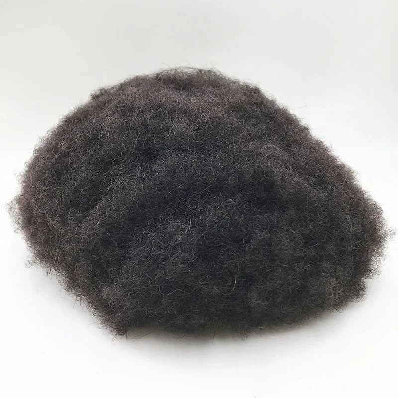 Man's Wig Breath Well African American 6 4 8 mm Hairpieces Natural Black 1B Short Afro Kinky Curly Full Lace Human Hair Toupee
