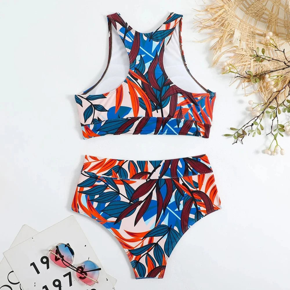 Manufacturer Custom 2024 Sexy Two Piece Bikini Set Beach wear High Waist Swimwear Bathing Suit Women Push Up High Neck Swimsuit