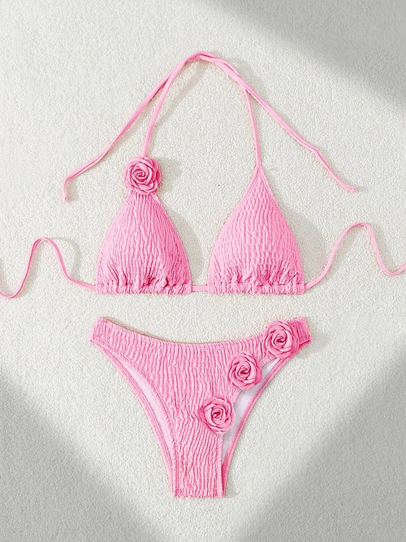 Manufacturer Custom Swimwear 2024 Solid Color 3d Flower Bikini Sexy Bikini Beach Vacation Split Swimsuit Womens Swimming Shorts
