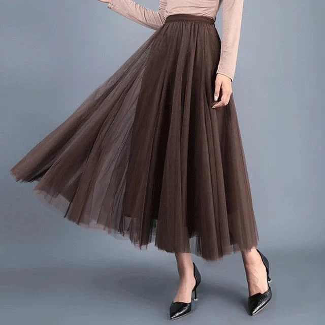 Manufacturer Wholesale Dance Fashion Solid Saias Mujer Long Maxi Pleated Midi High Waist Elastic Tulle Tutu Skirts Womens