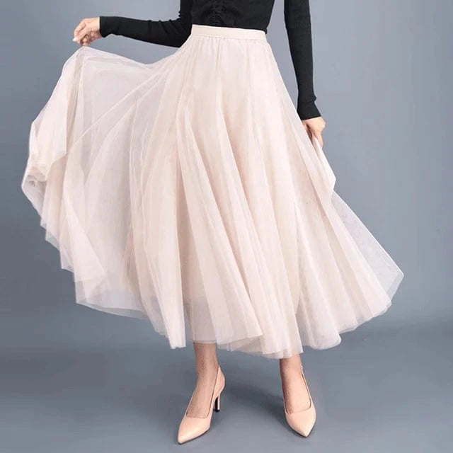 Manufacturer Wholesale Dance Fashion Solid Saias Mujer Long Maxi Pleated Midi High Waist Elastic Tulle Tutu Skirts Womens