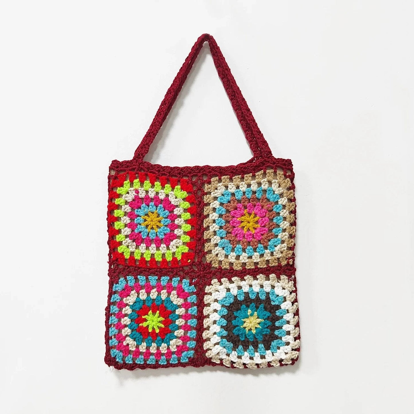 Maroon Factory Granny Granny Square Handmade Crochet Single Shoulder Tote Handbag