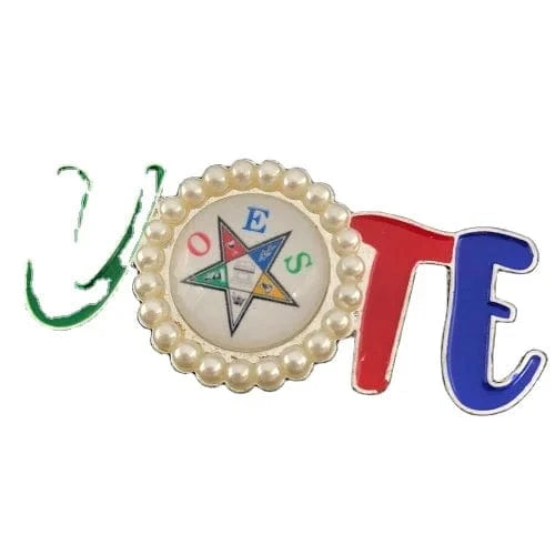 Masonic Custom VOTE Letter Brooch Order of The Eastern Star Green Red Blue Enamel Pearl Lapel Pin OES Brooches Jewelry