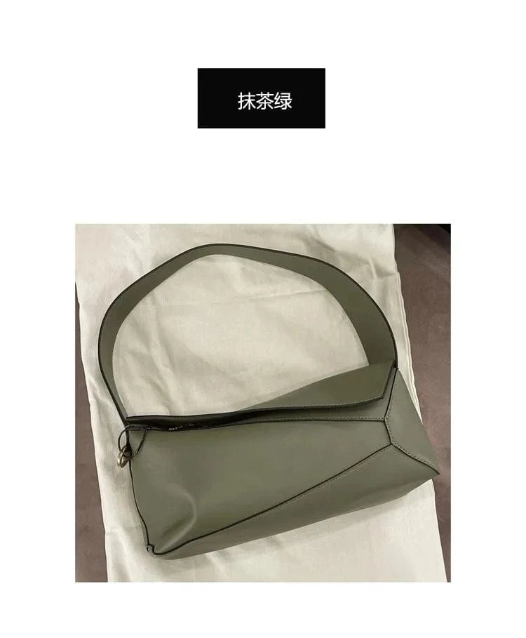 Matcha green 2024 fashionable hobo underarm bag stitching geometric leather female small square bag shoulder women pillow bag