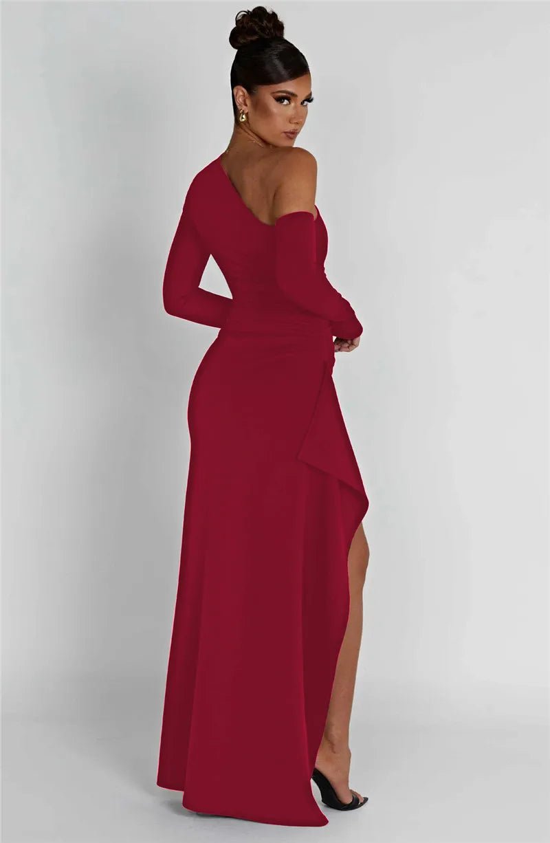 Maxi Dress Backless One Shoulder Thigh High Split Slim Fit Bodycon Club Party Style - SN Wigs & More