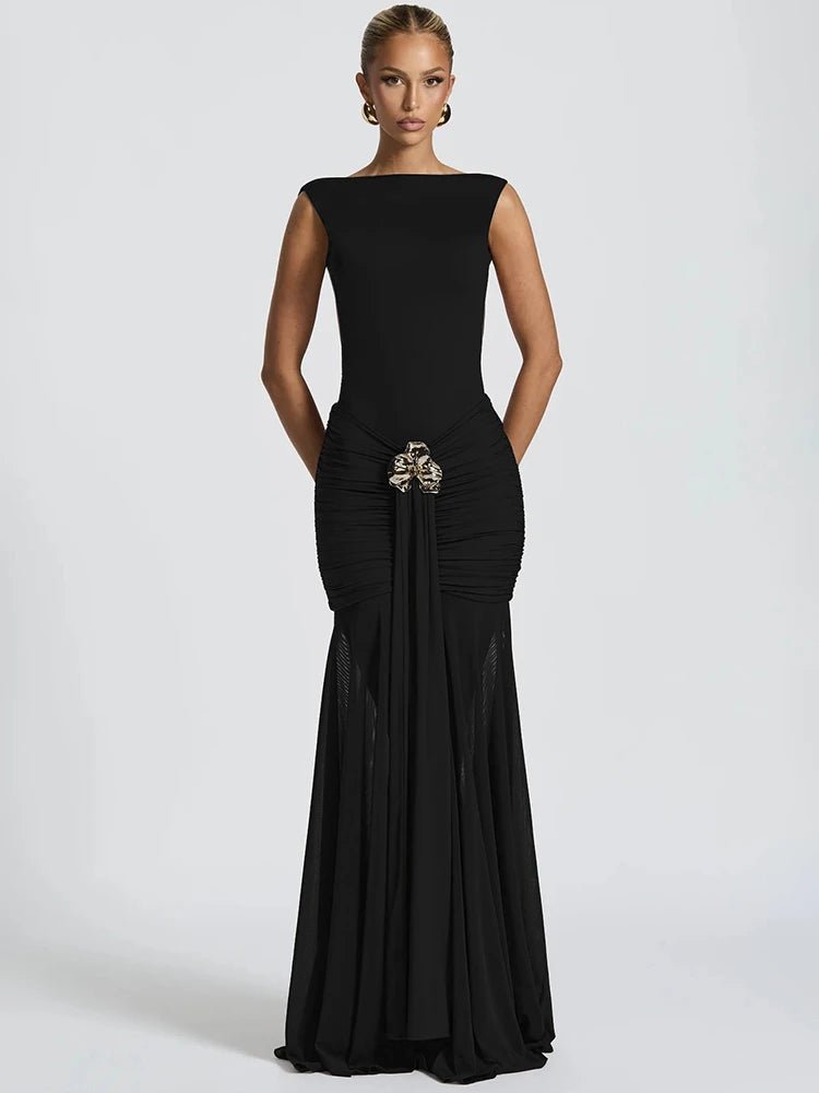 Maxi Dress Backless Ruched Bodycon Sleeveless Elegant Club Party Evening Gown Glam - SN Wigs & More
