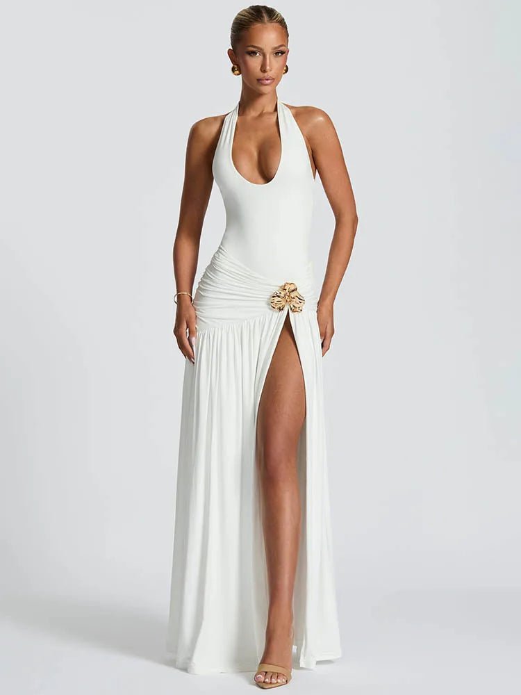 Maxi Dress Set Backless Halter Bodysuit Elegant Style - SN Wigs & More