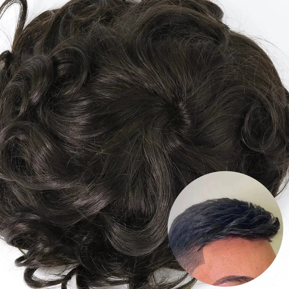 Mens hairpieces Toupee Wig Hairpiece Q6 Swiss Lace with PU sides and back Human Hair Toupees system
