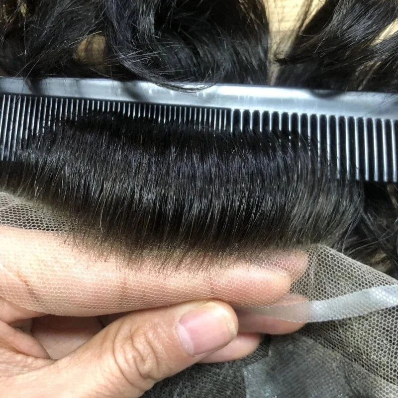 Mens hairpieces Toupee Wig Hairpiece Q6 Swiss Lace with PU sides and back Human Hair Toupees system