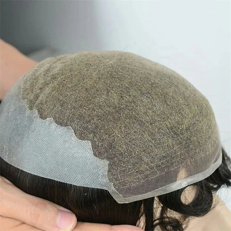 Mens hairpieces Toupee Wig Hairpiece Q6 Swiss Lace with PU sides and back Human Hair Toupees system