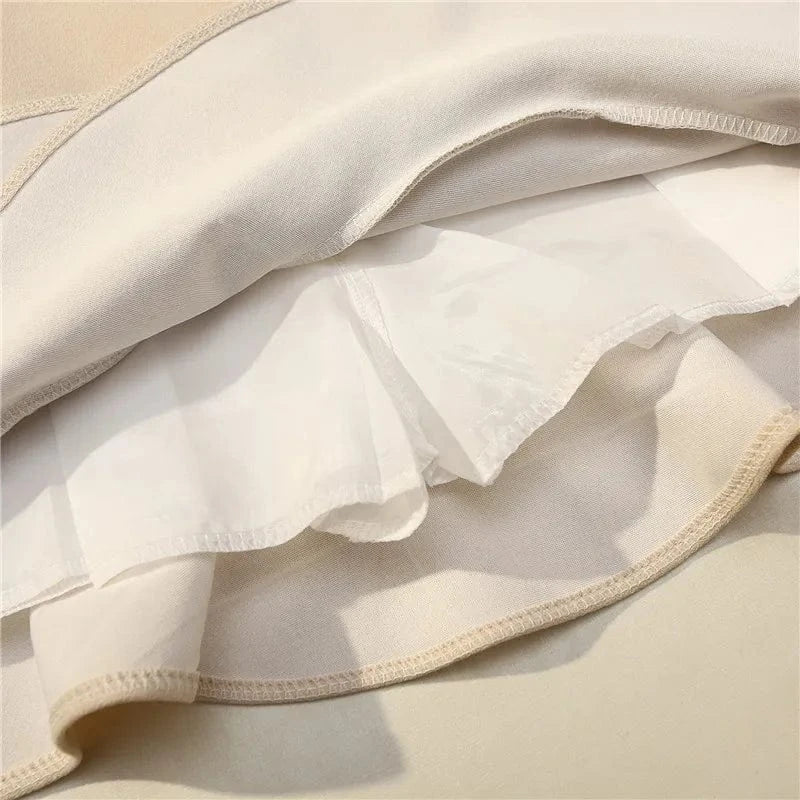 Mermaid Patchwork High Waist Skirts Celebrity A line Women Mini Pleated Skirt Soft Blue Solid Casual Girl Short Skirt