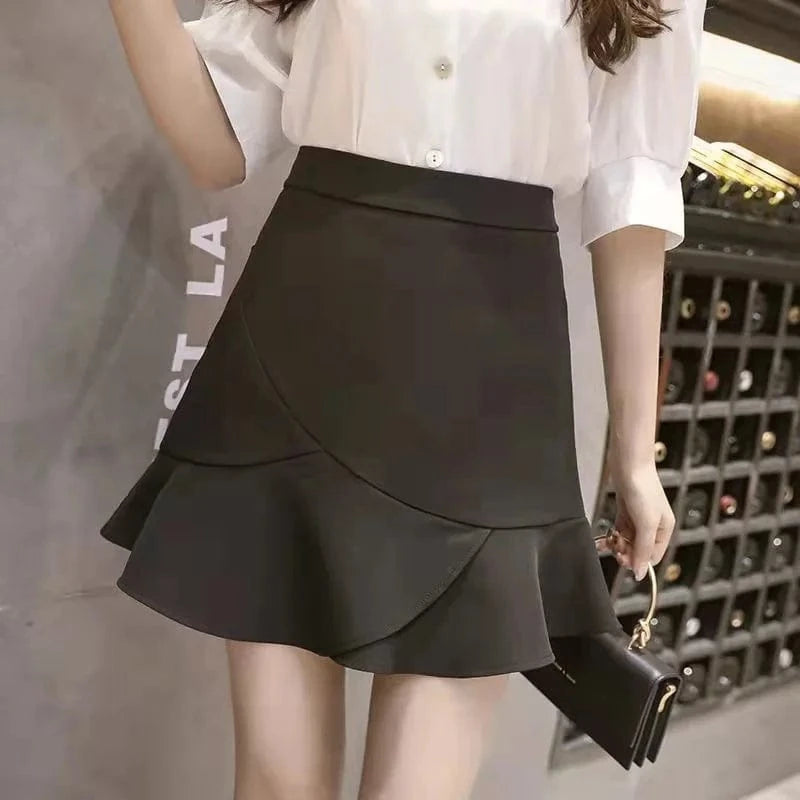 Mermaid Patchwork High Waist Skirts Celebrity A line Women Mini Pleated Skirt Soft Blue Solid Casual Girl Short Skirt