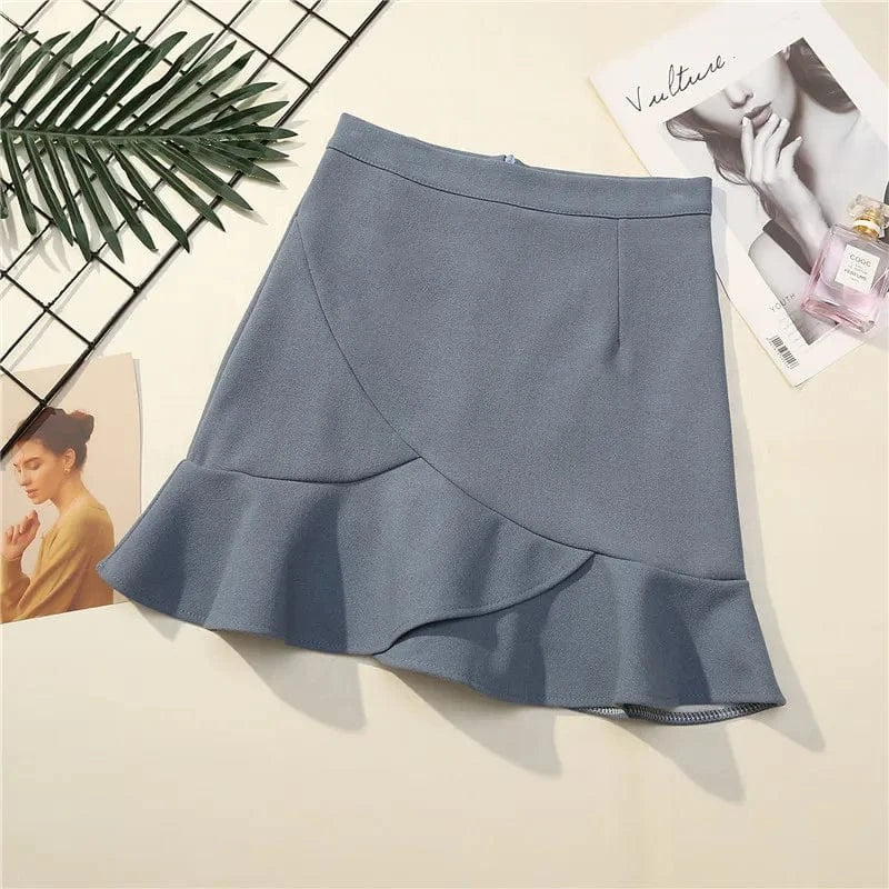 Mermaid Patchwork High Waist Skirts Celebrity A line Women Mini Pleated Skirt Soft Blue Solid Casual Girl Short Skirt