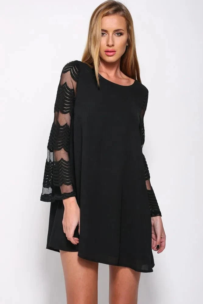 Mesh Chiffon Dress Women Solid Black Sexy Long Sleeve Summer 2024 Fashion Casual Sundress Streetwear Party Dresses Clothing