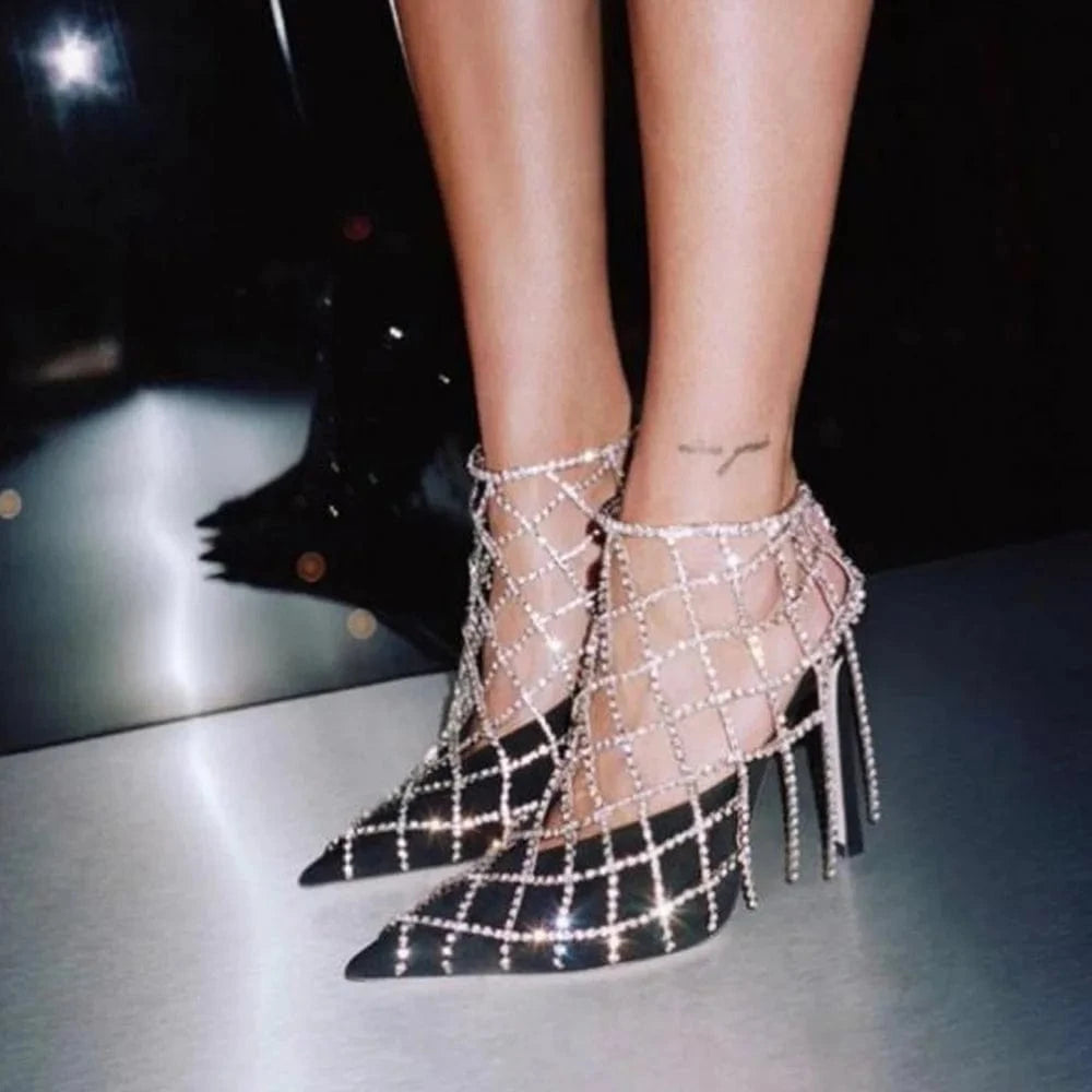 Mesh Crystal High Heel Anklet Feminine Rhinestone Foot Chain Jewelry for Women Shoe Chain