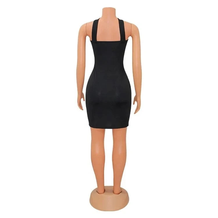 Mesh Crystal Mini Dress Corss Halter Neck Rhinestone Party Dress Outfits