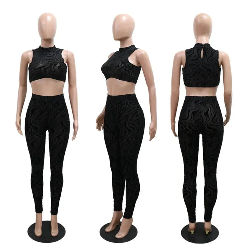 Mesh See Through Sexy Club Outfits for Woman 2 Piece Set Night Party Sleeveless Vest Crop Top and Leggings New in Matching Sets