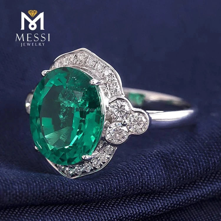 Messi Gems oval 14k 18k white gold 4ct lab created colombian emerald ring jewellery for women