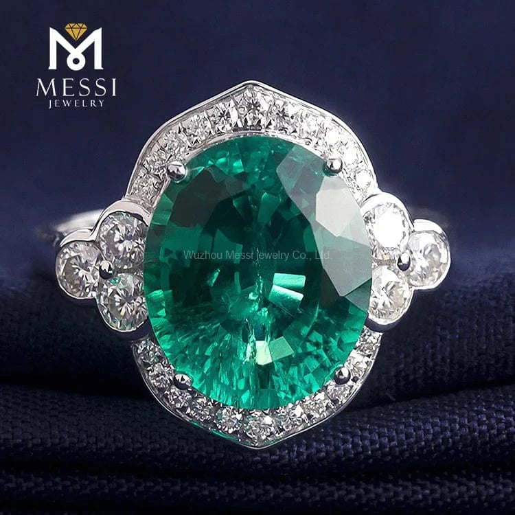Messi Gems oval 14k 18k white gold 4ct lab created colombian emerald ring jewellery for women