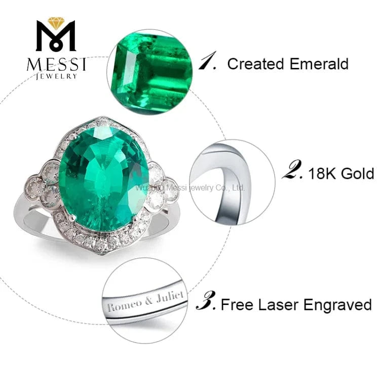 Messi Gems oval 14k 18k white gold 4ct lab created colombian emerald ring jewellery for women