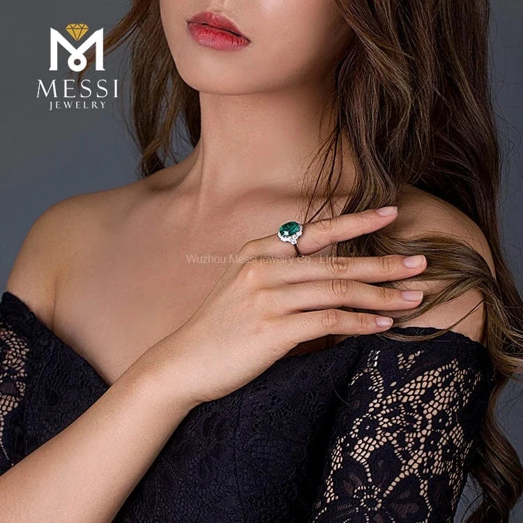 Messi Gems oval 14k 18k white gold 4ct lab created colombian emerald ring jewellery for women
