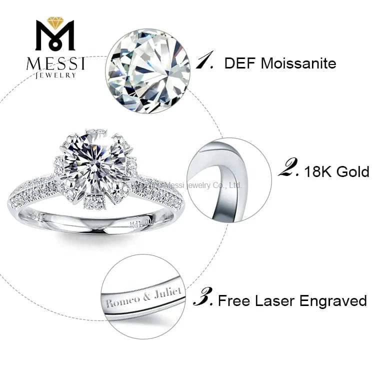 Messi Jewelry flower shape moissanite woman ring in 14k 18k gold jewelry factory price jewelry for wedding ring
