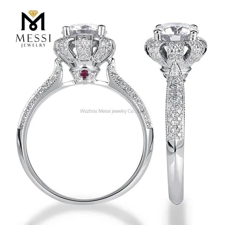 Messi Jewelry flower shape moissanite woman ring in 14k 18k gold jewelry factory price jewelry for wedding ring