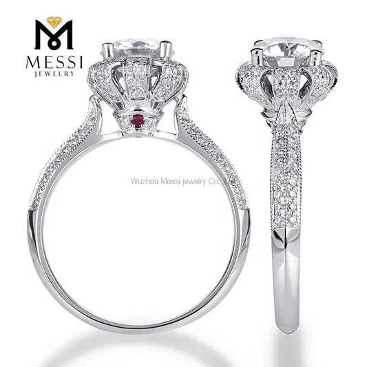 Messi Jewelry flower shape moissanite woman ring in 14k 18k gold jewelry factory price jewelry for wedding ring