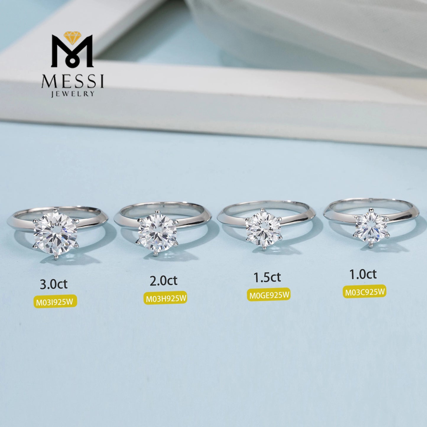 Messi Jewelry simple six prongs setting 1-3ct DEF moissanite ring in sterling 925 silver woman daily wear silver ring
