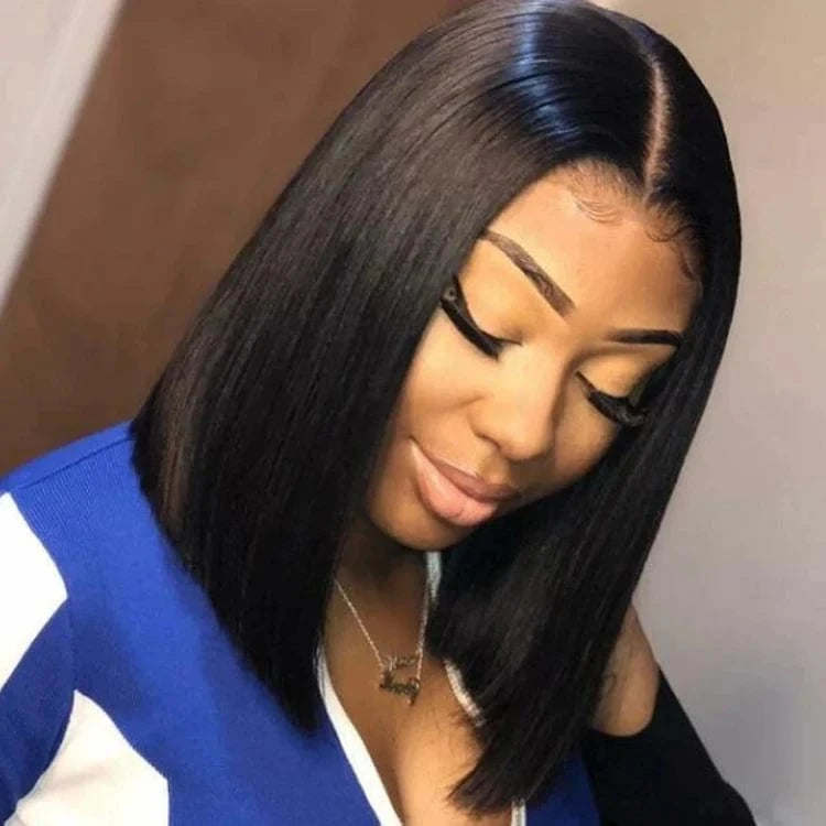 Middle Part / 14 Inches Short Bob 4x4 Lace Closure Wig Wholesale Middle Left Right Side Part,100% Brazilian Human Hair Wig With Closure