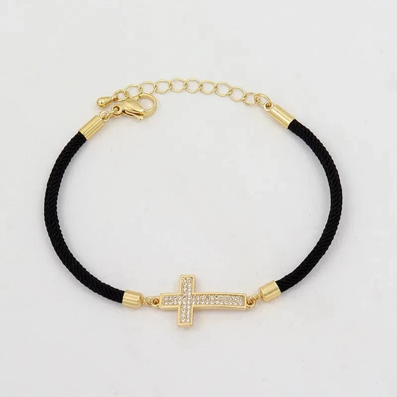 MILAN / 2030-Cross Black New Fashion Cross Heart Charm Bracelet Women Pave Zirconia Adjustable Colorful Rope Bracelet For Women Jewelry Gift