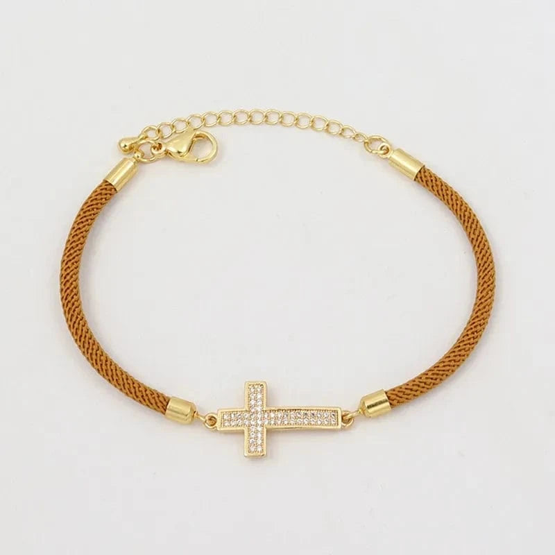MILAN / 2030-Cross Coffee New Fashion Cross Heart Charm Bracelet Women Pave Zirconia Adjustable Colorful Rope Bracelet For Women Jewelry Gift