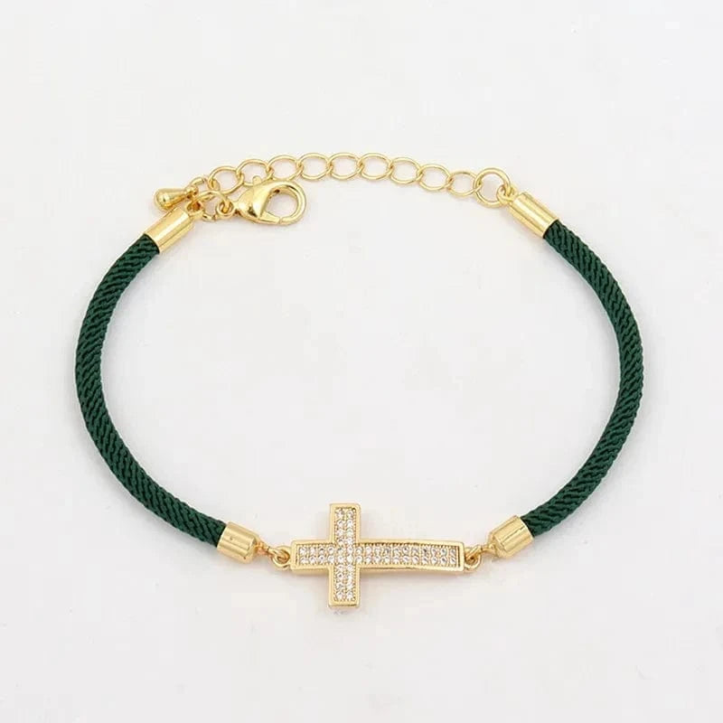 MILAN / 2030-Cross Green New Fashion Cross Heart Charm Bracelet Women Pave Zirconia Adjustable Colorful Rope Bracelet For Women Jewelry Gift