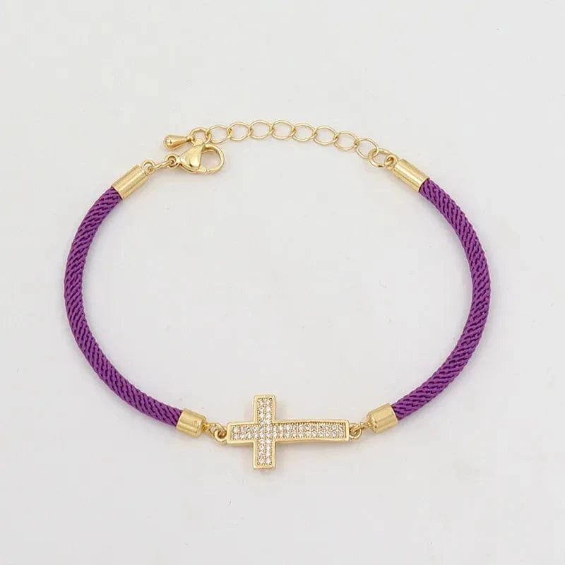 MILAN / 2030-Cross Pruple New Fashion Cross Heart Charm Bracelet Women Pave Zirconia Adjustable Colorful Rope Bracelet For Women Jewelry Gift