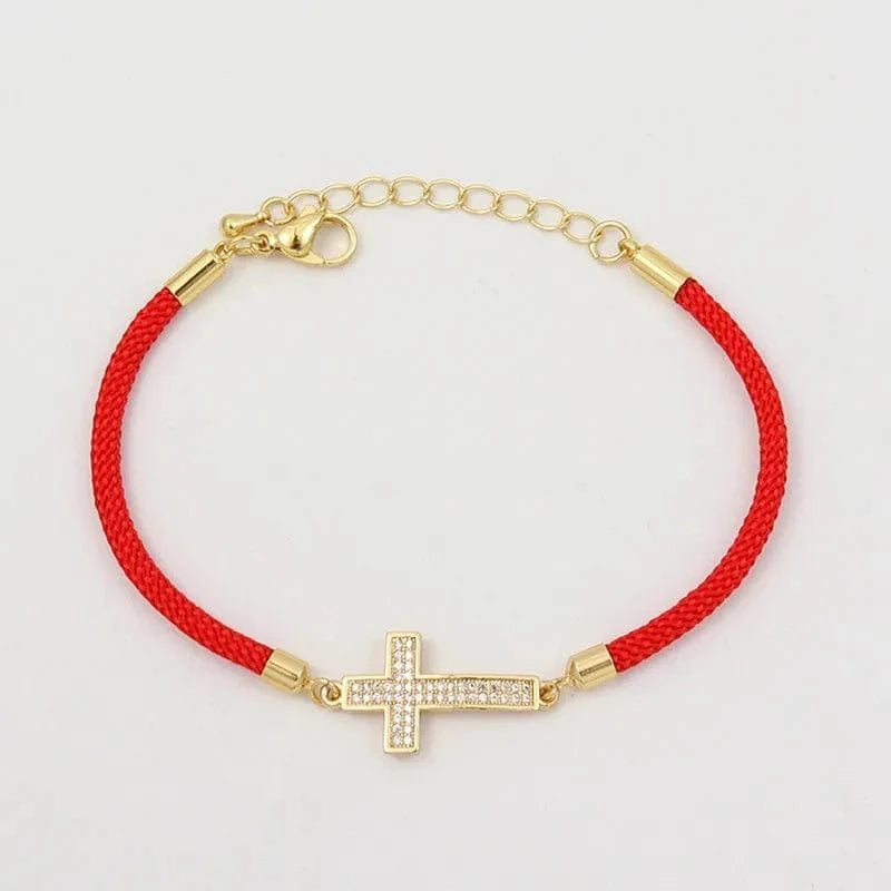MILAN / 2030-Cross Red New Fashion Cross Heart Charm Bracelet Women Pave Zirconia Adjustable Colorful Rope Bracelet For Women Jewelry Gift