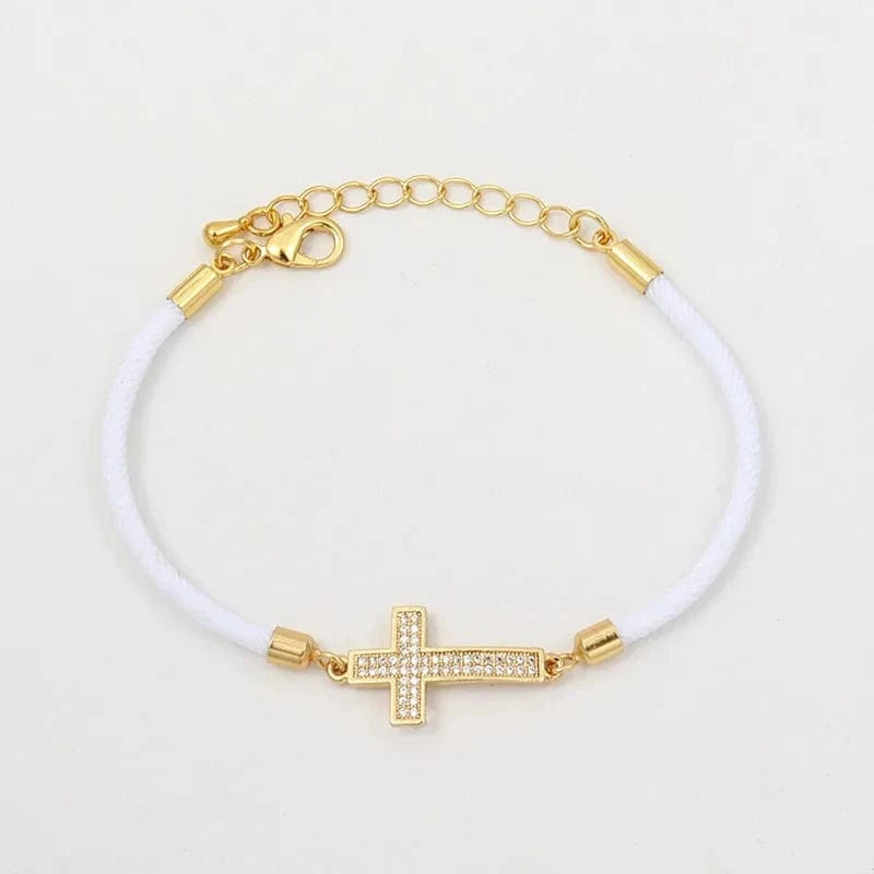 MILAN / 2030-Cross White New Fashion Cross Heart Charm Bracelet Women Pave Zirconia Adjustable Colorful Rope Bracelet For Women Jewelry Gift
